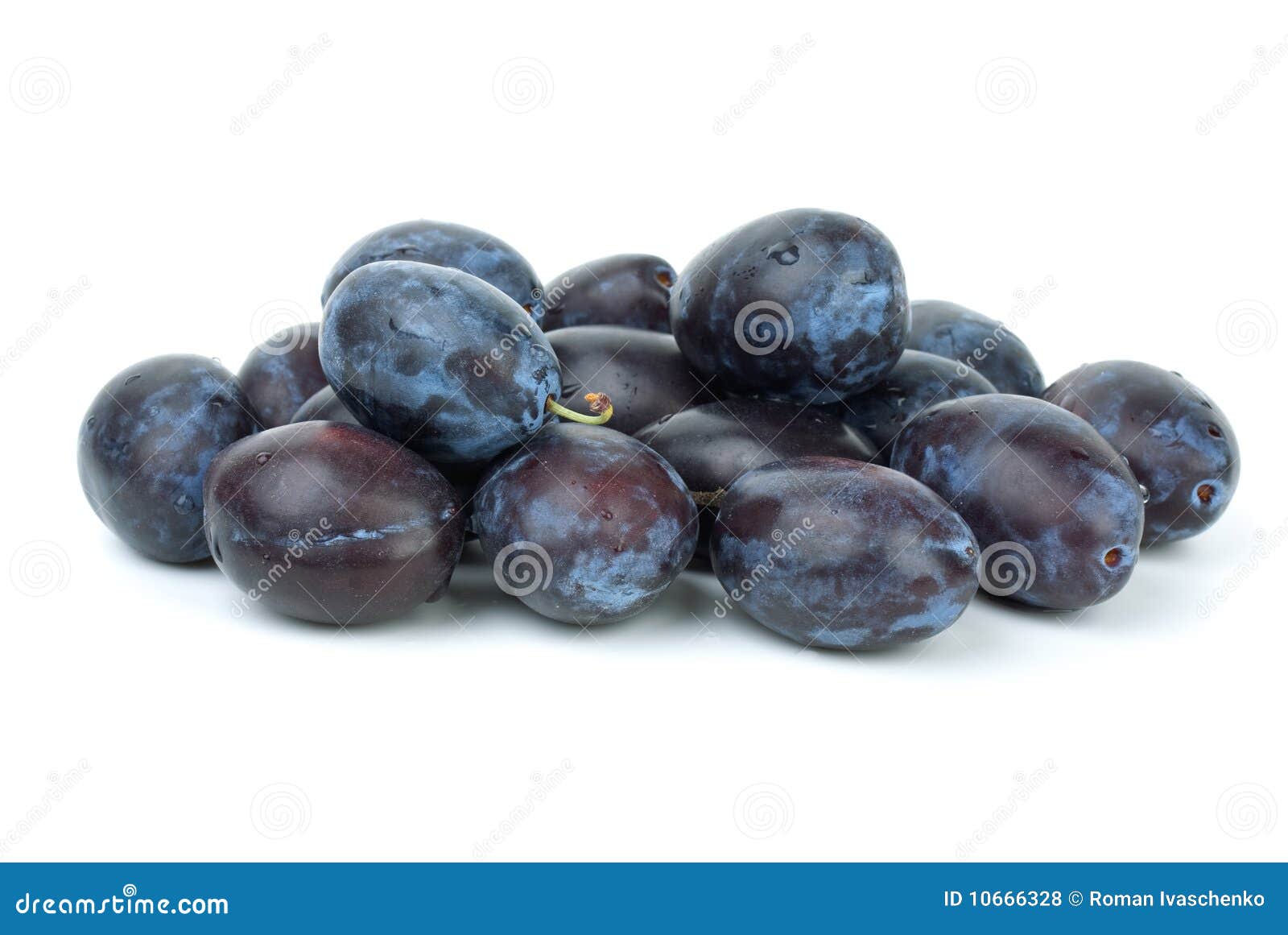 Pile of blue plums isolated on the white background