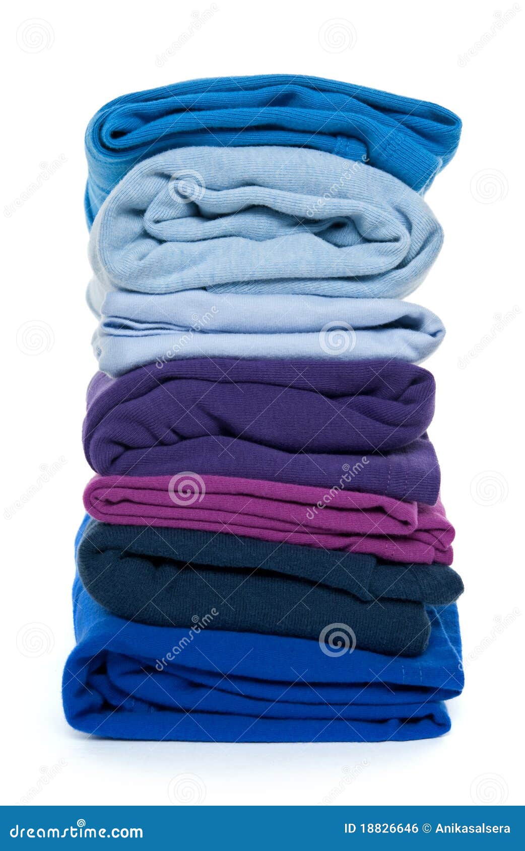 pile of blue and purple folded clothes