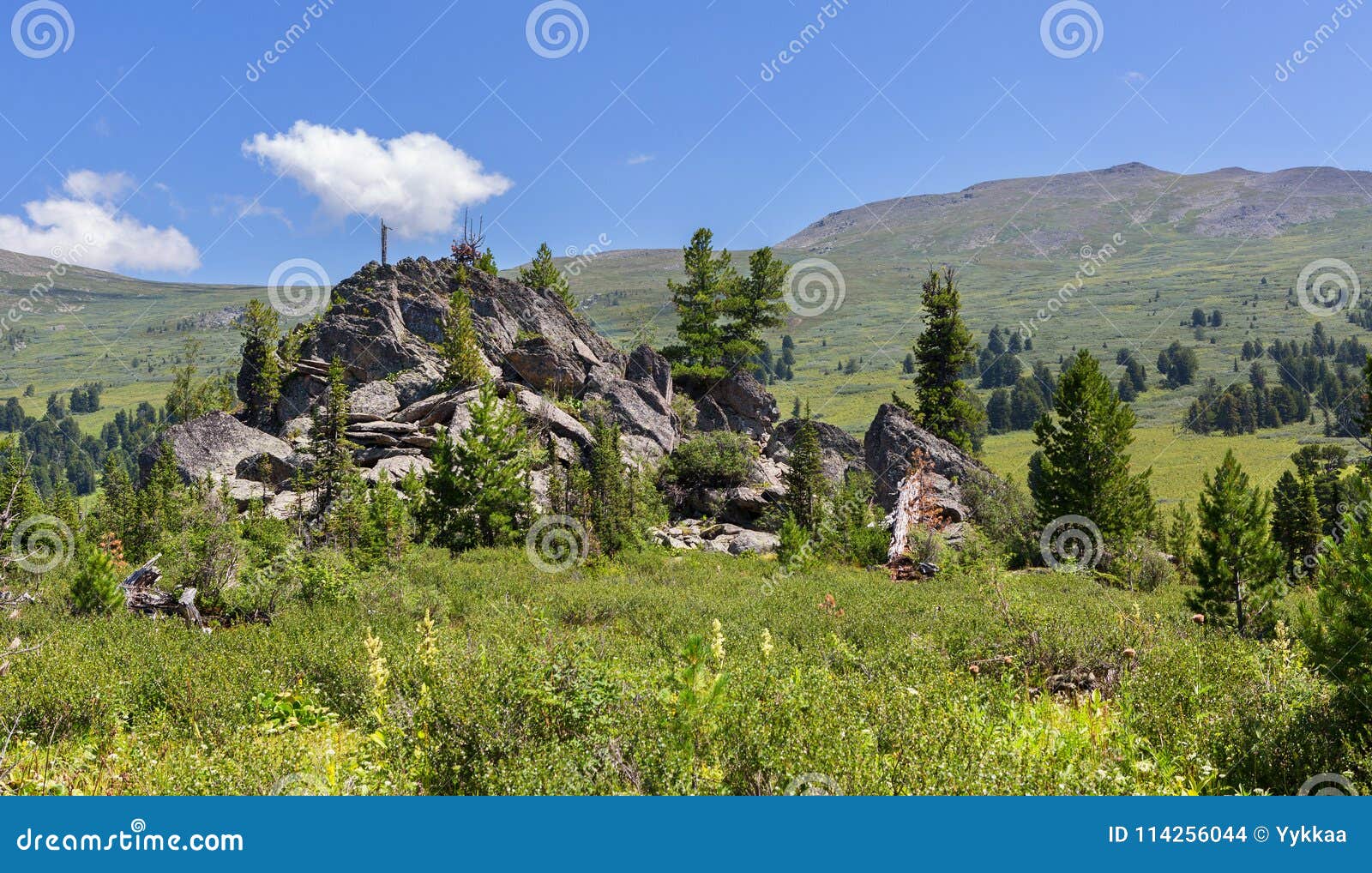 pile of boulders on the slope of altai krai mountains.