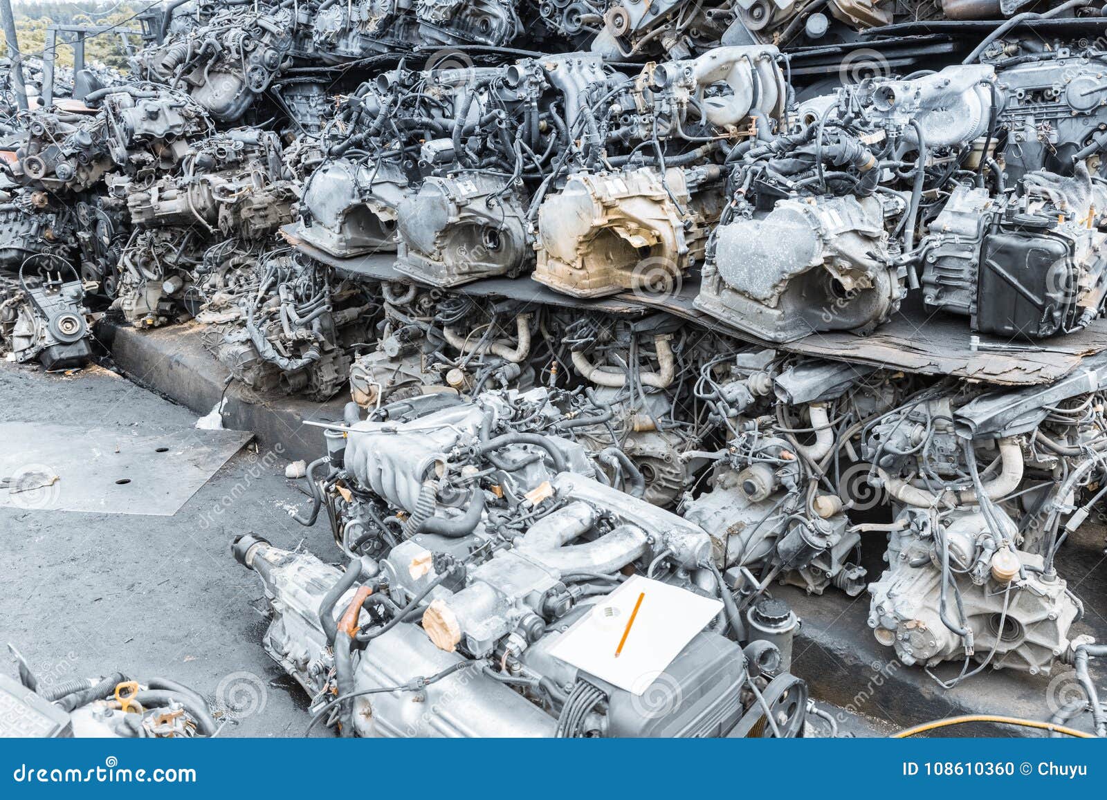 Car engines for recycling stock photo. Image of sale 108610360
