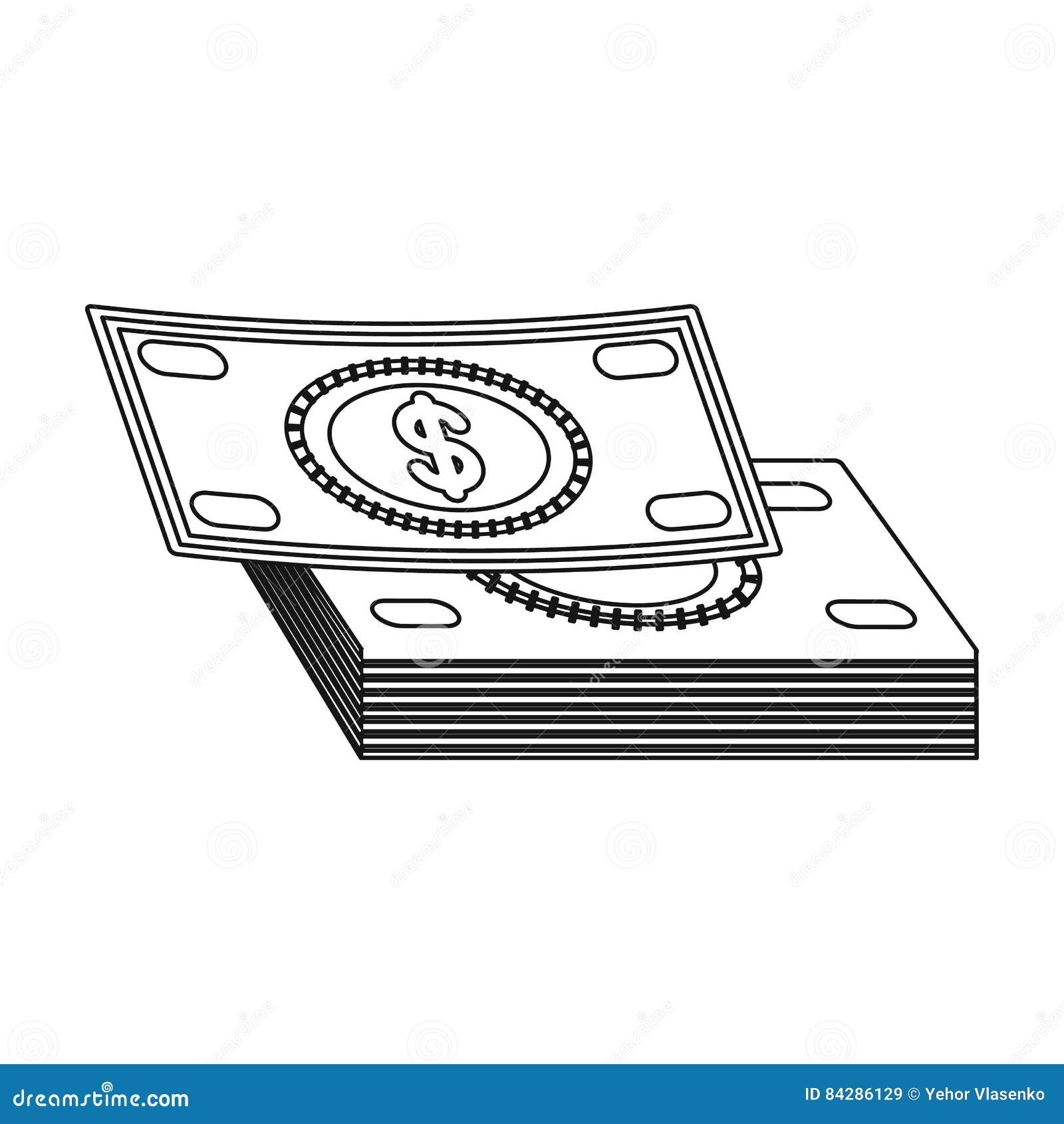 Pile of Cash Icon in Outline Style Isolated on White Background. Rest ...