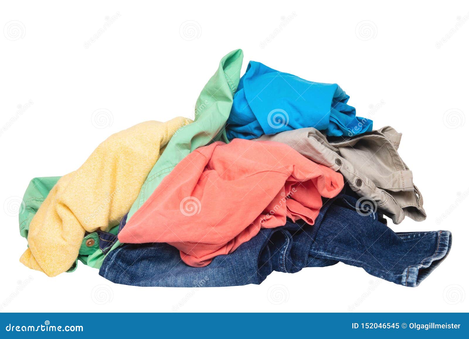 Pile of Clothes Isolated. Stack of Colorful Dirty Clothes Ready for the