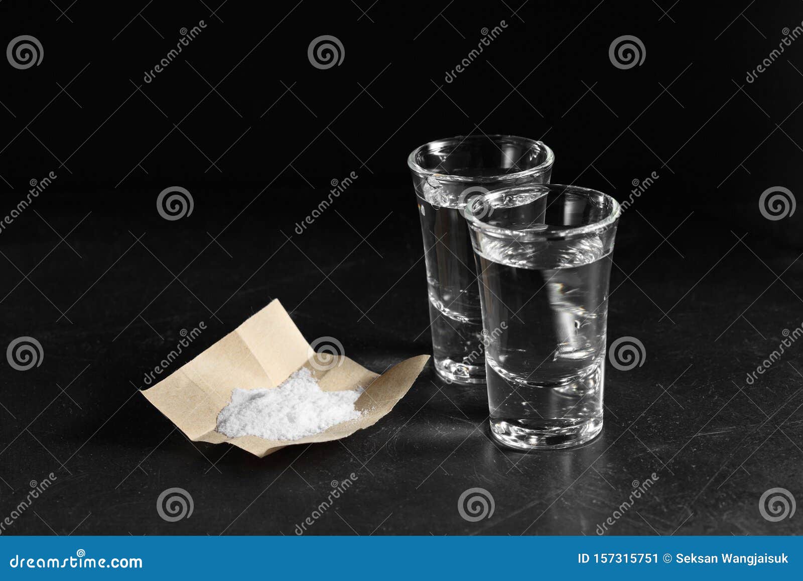 Pile of Cocaine in Paper and Vodka on Black Background with a Blank Space  for a Text Stock Image - Image of depression, meth: 157315751