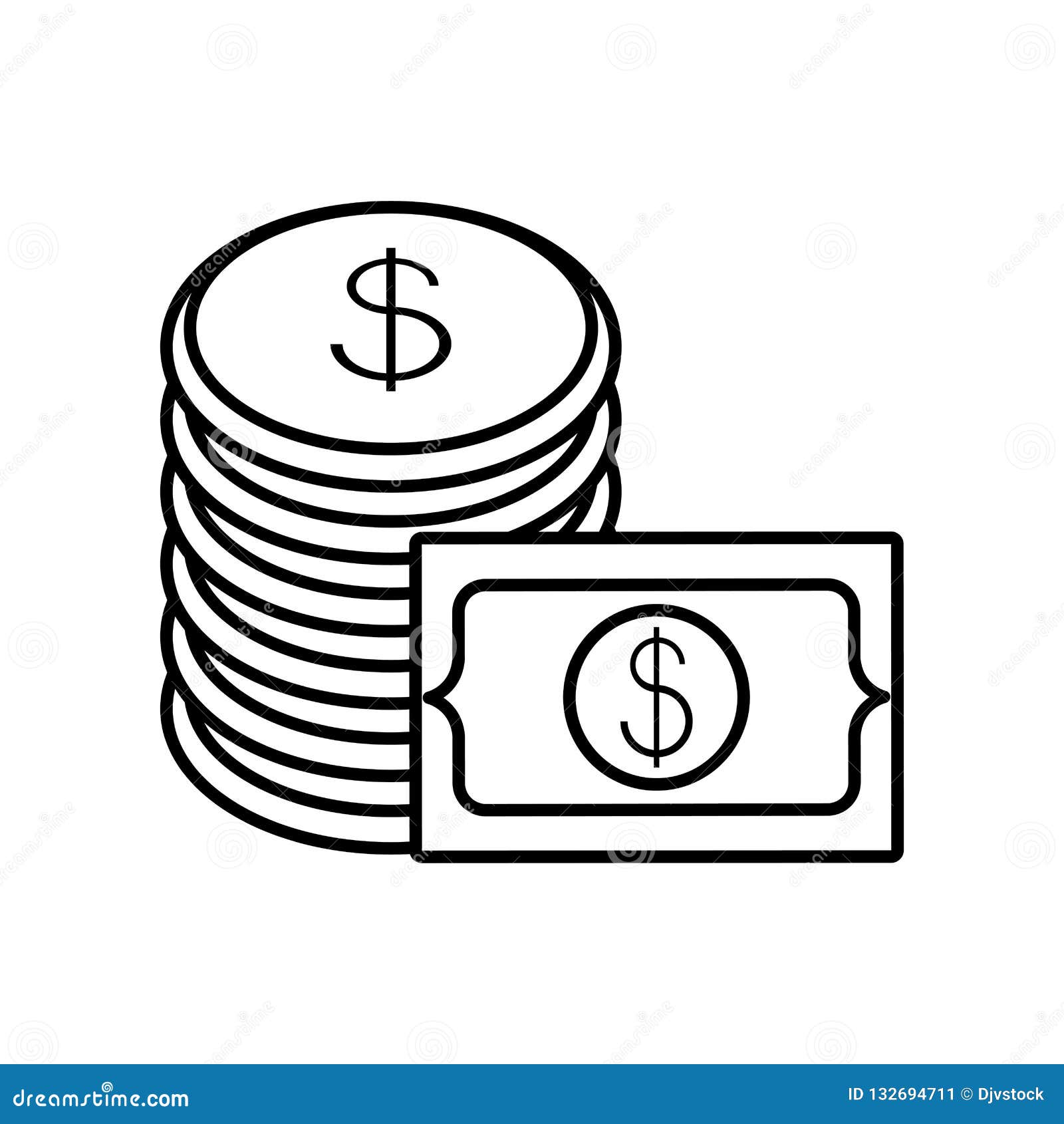 Pile of Coins with Bill Dollar Isolated Icon Stock Vector ...