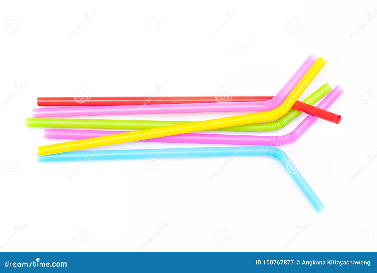 pile of colorful plastic drinking straws  on white background.