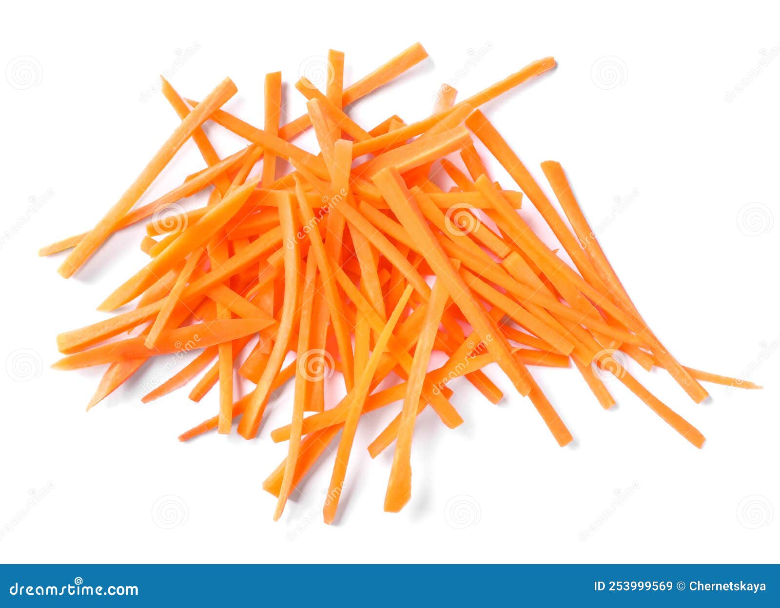 Pile of Delicious Carrot Sticks Isolated on White, Top View Stock Image