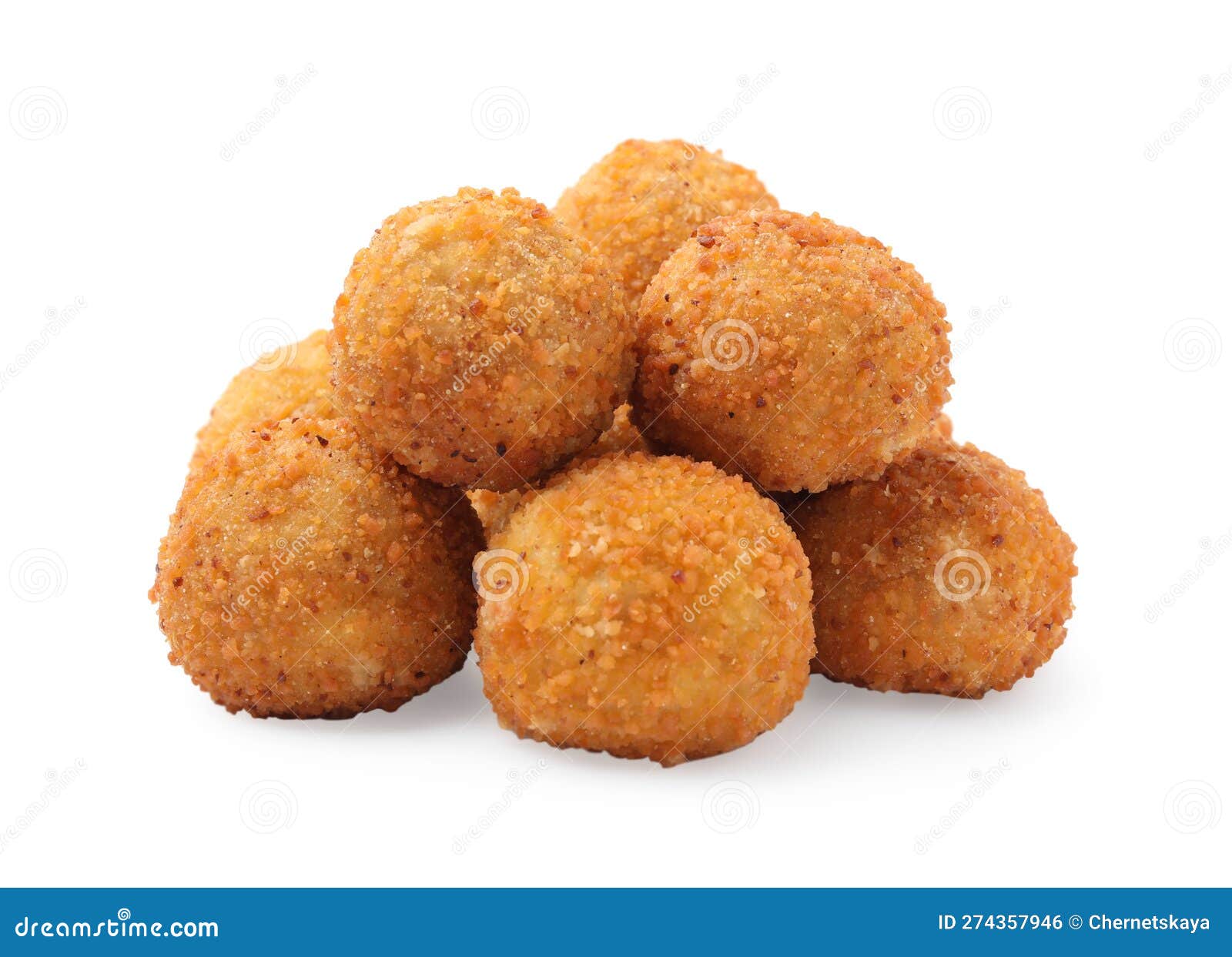 Pile of Delicious Fried Tofu Balls on White Background Stock Photo