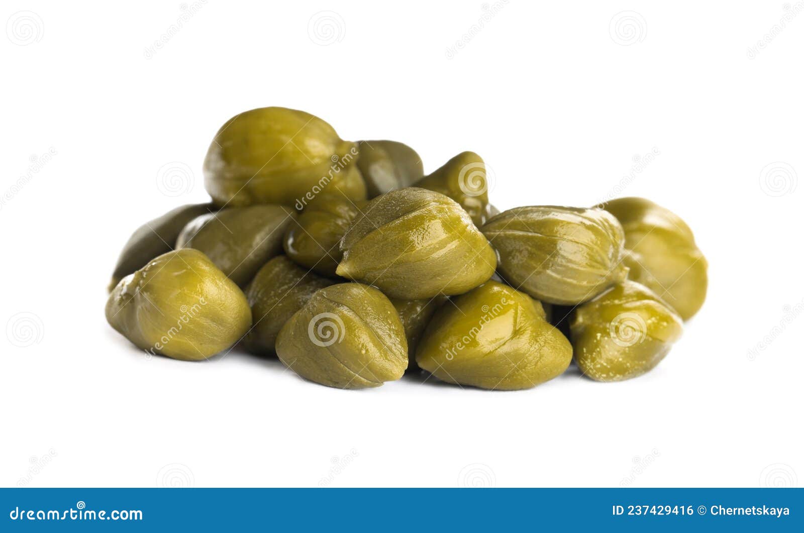Pile of Delicious Pickled Capers on White Background Stock Photo