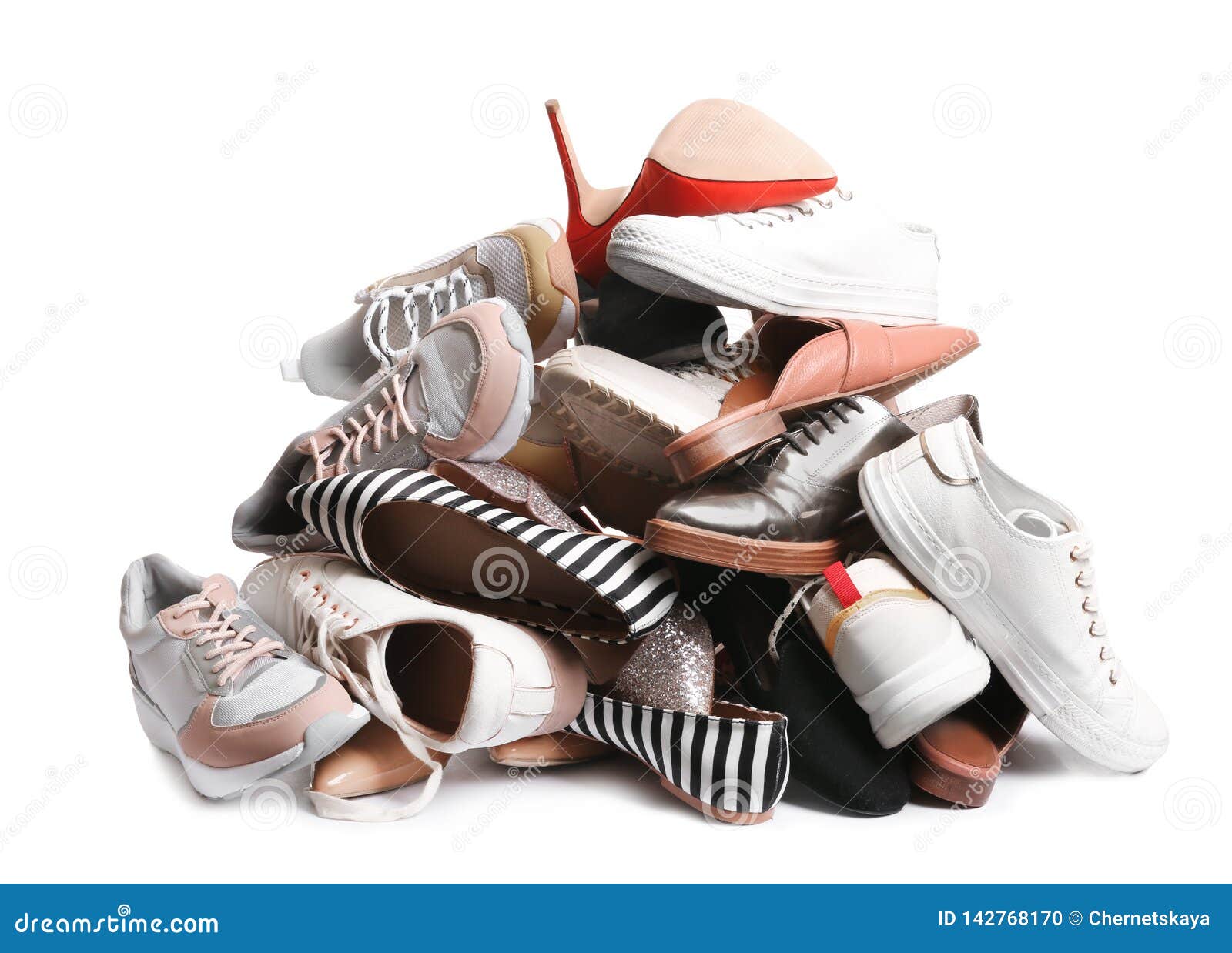 Pile of Different Shoes on White Stock Photo - Image of comfort ...
