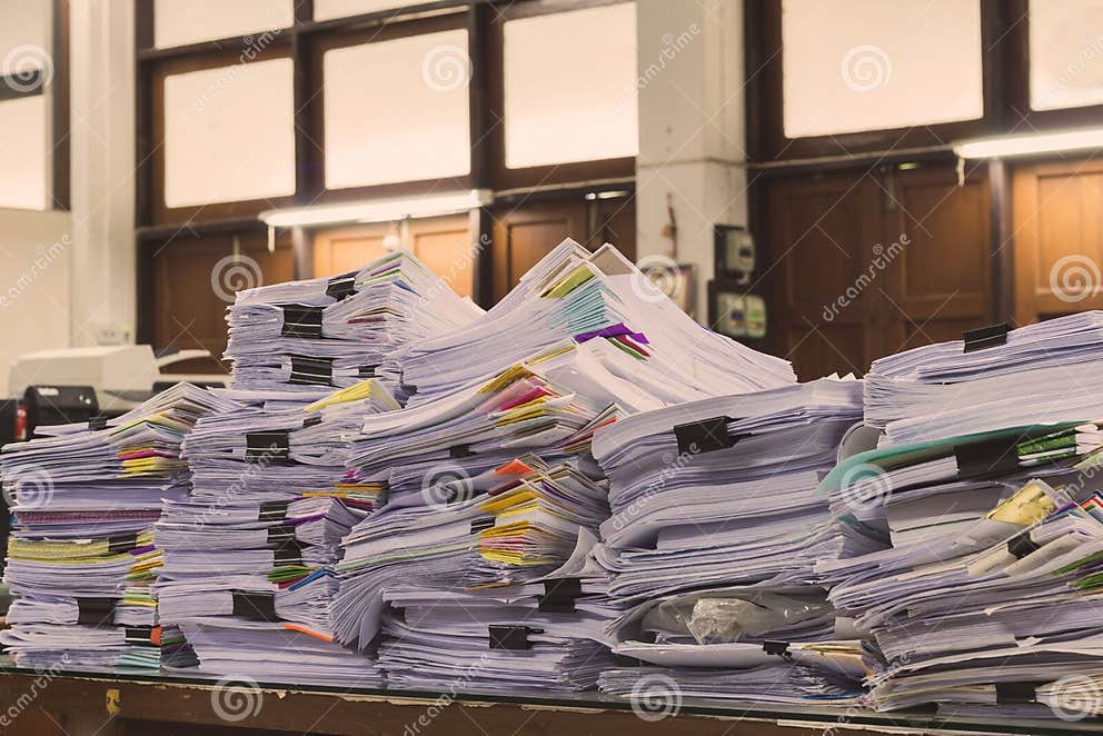 Pile Of Documents On Desk Stack Up High Stock Photo Image Of Copy