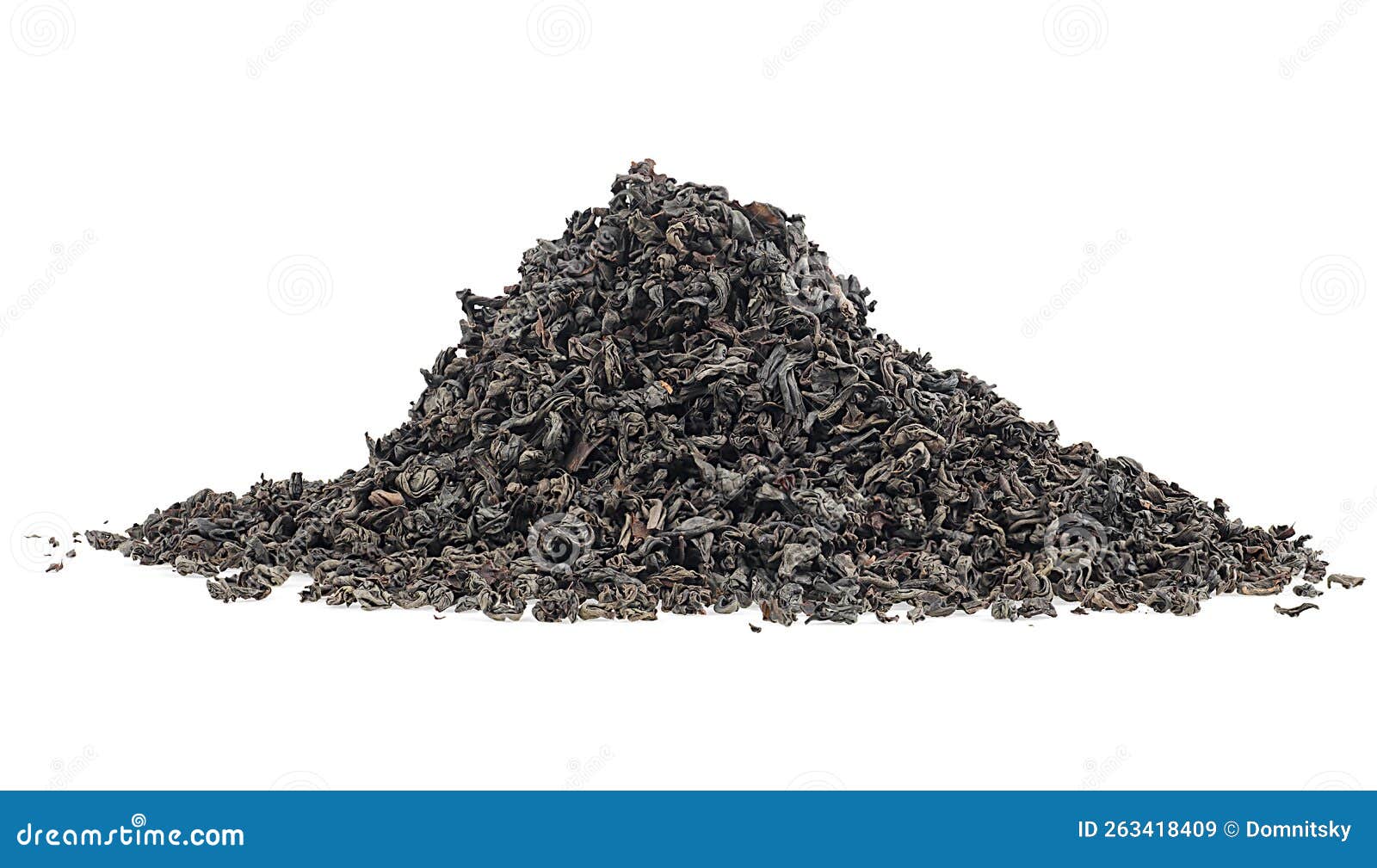 Pile of Dry Black Tea Leaves Isolated on White Background Stock Image