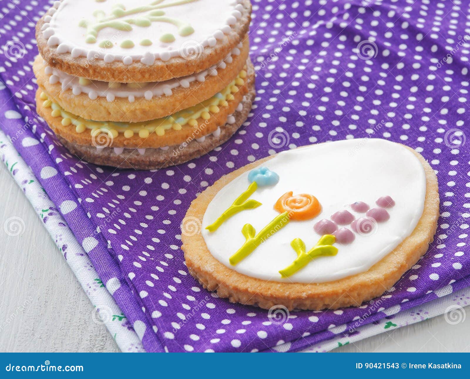 Pile Of Easter Sugar Cookies Glazed With Royal Icing Stock Image