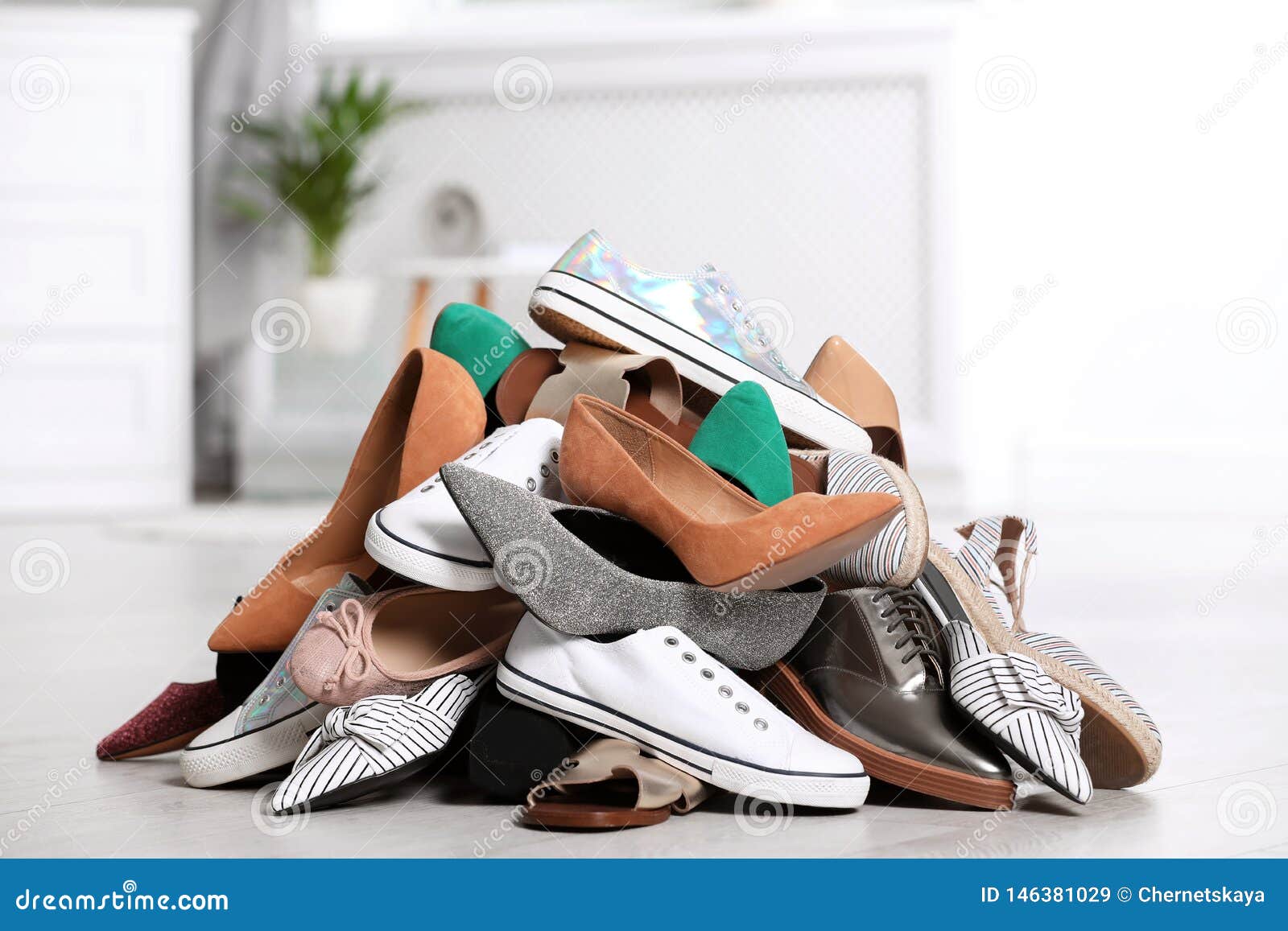 Pile of Female Shoes on Floor Stock Image - Image of modern, sandals ...