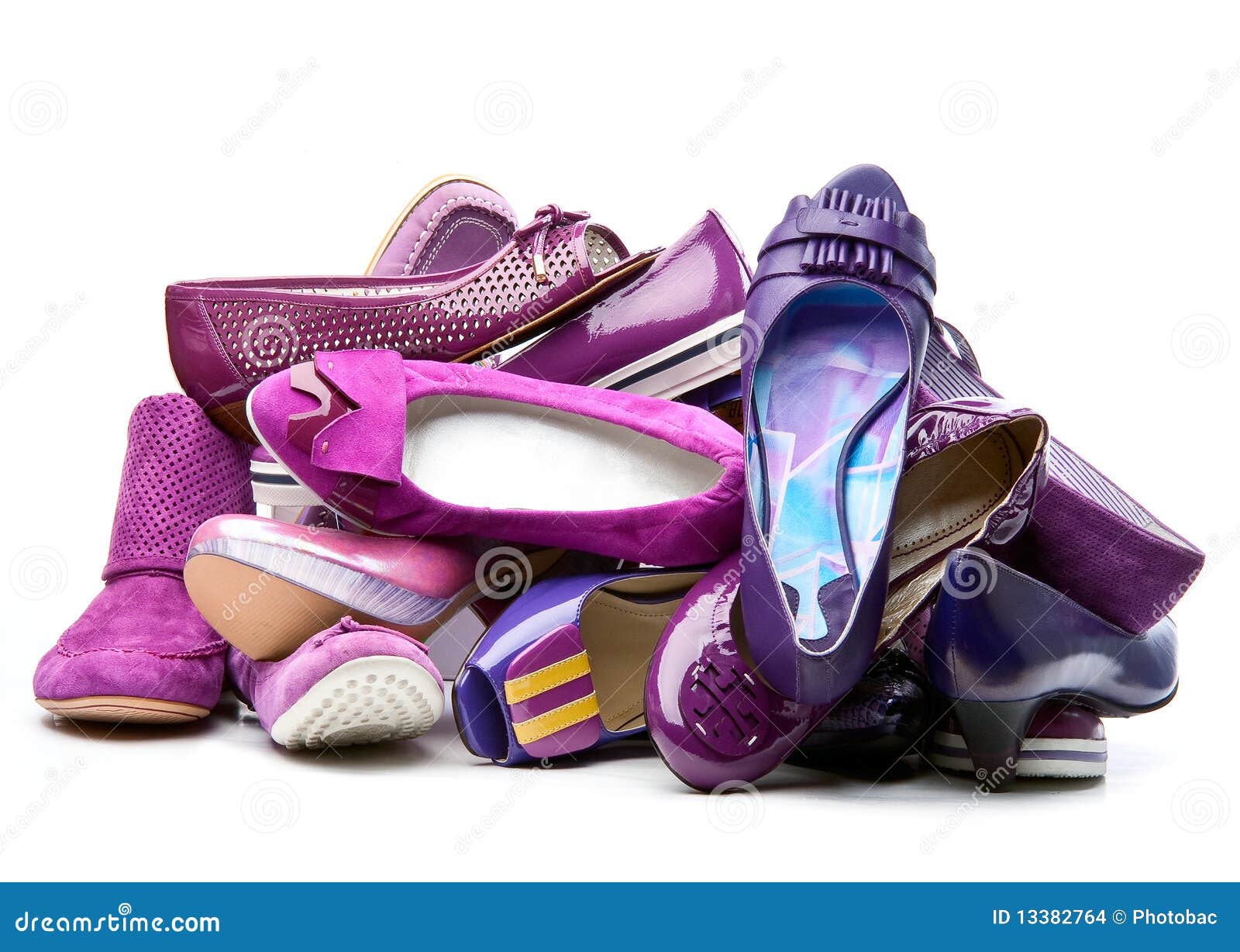 Pile of Female Violet Shoes Stock Photo Image of patterned, bright