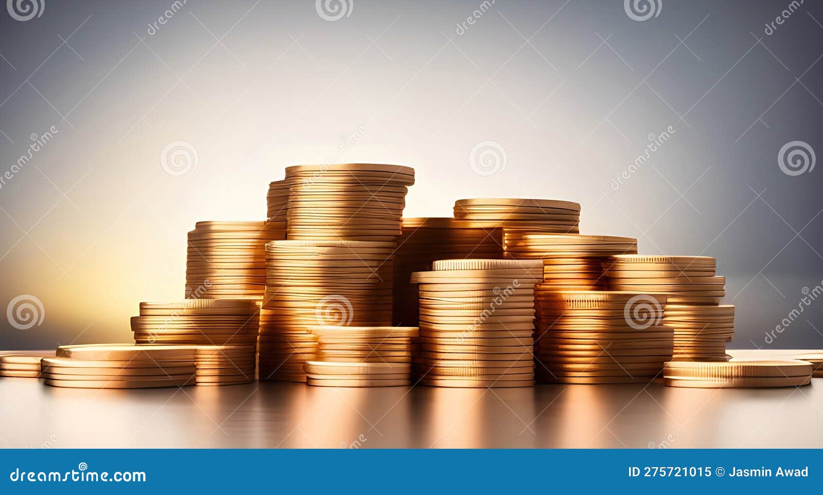 Pile or Stack of Gold Coins with Copy Space Digital Art Generative Ai