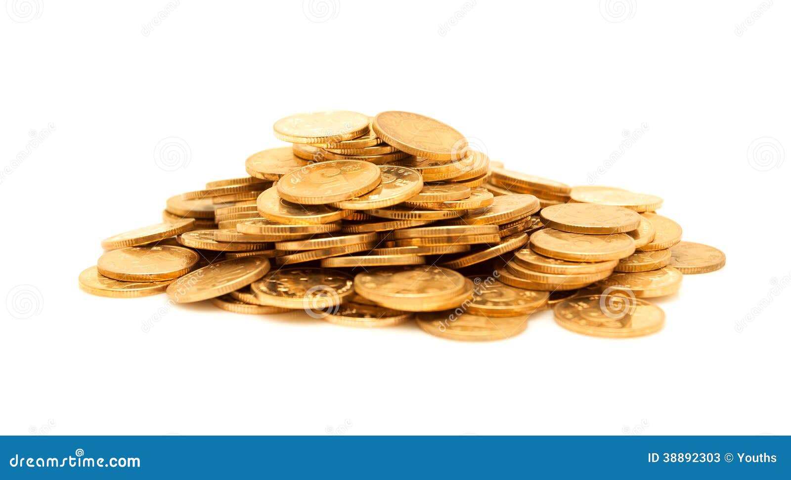 a pile of gold coins  on white background