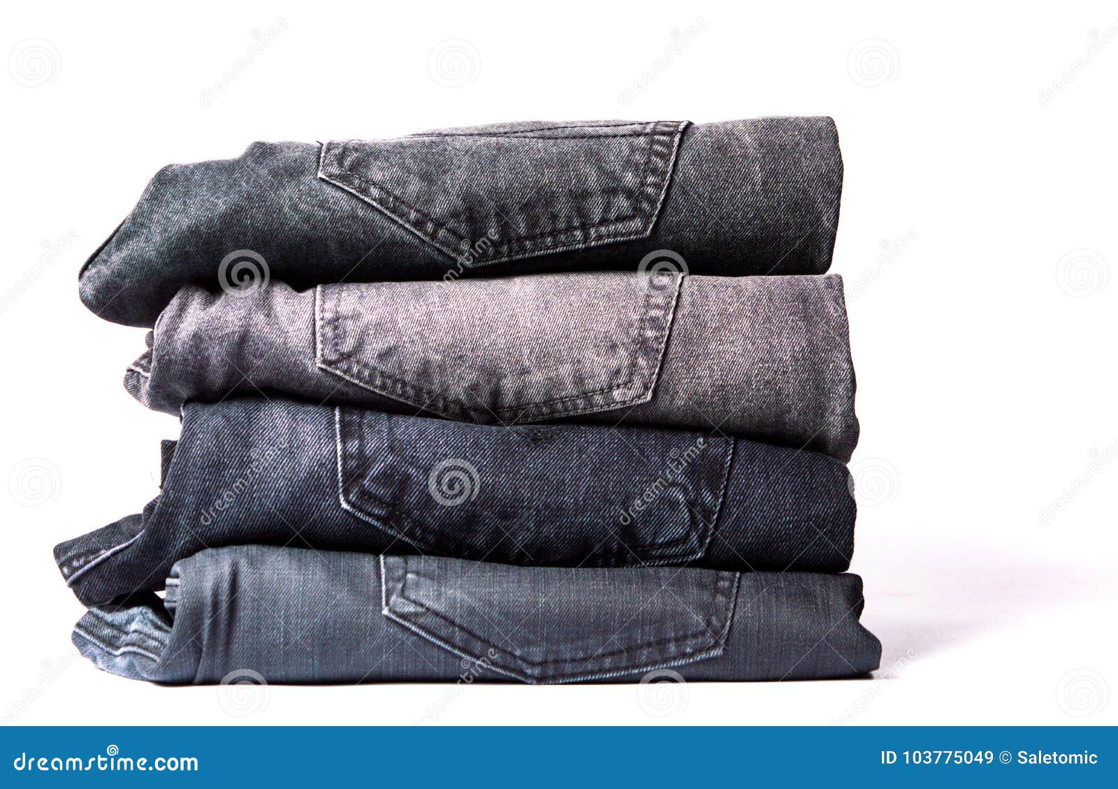 Pile of Gray Jeans Isolated on White Stock Image - Image of casual ...