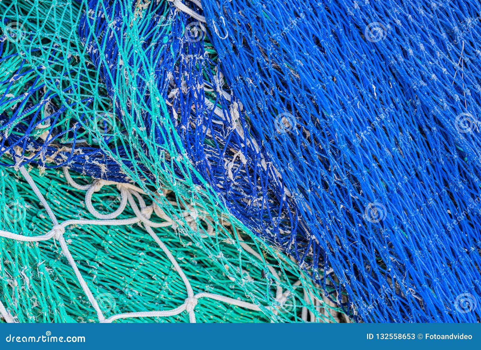 Pile of Green and Blue Fishing Net at Harbor, Close-up Stock Image - Image  of backgrounds, fish: 132558653