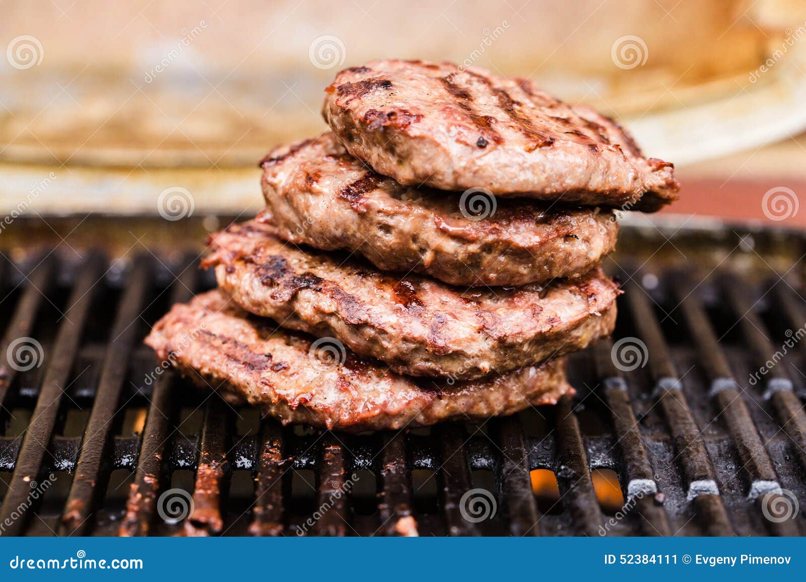 Pile of Grilled Ground Beef Patties on BBQ Stock Image Image of