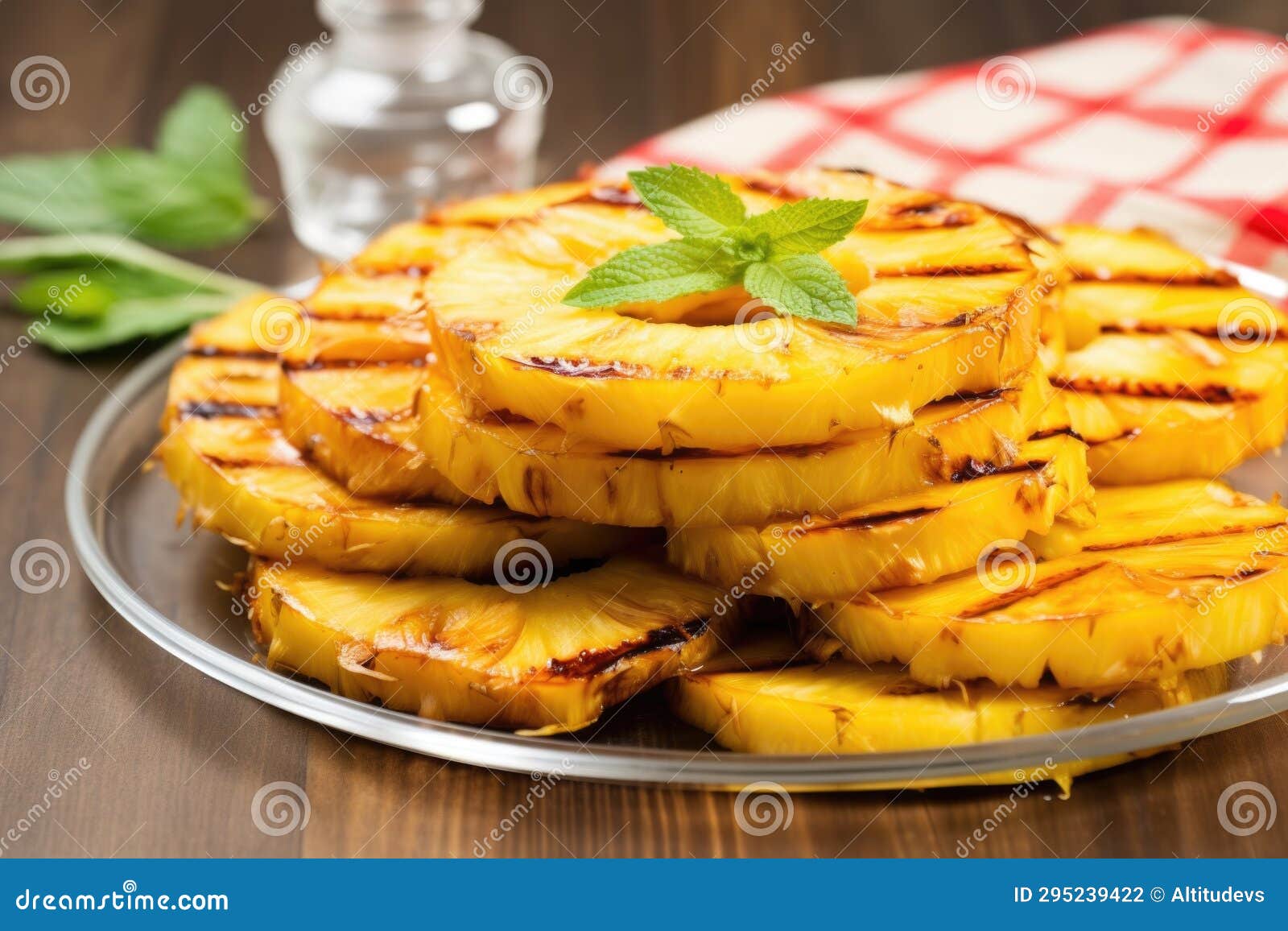 Pile of Grilled Pineapple Slices on a Serving Tray Stock Photo Image