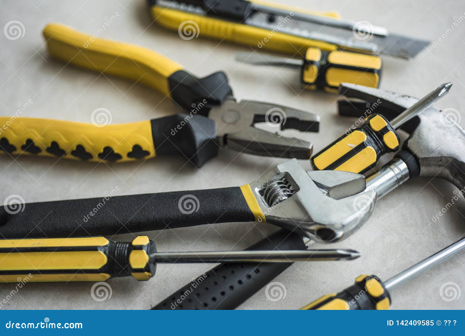 A Pile of Hardware Tools on a Solid Background Stock Image - Image of  knife, yellow: 142409585