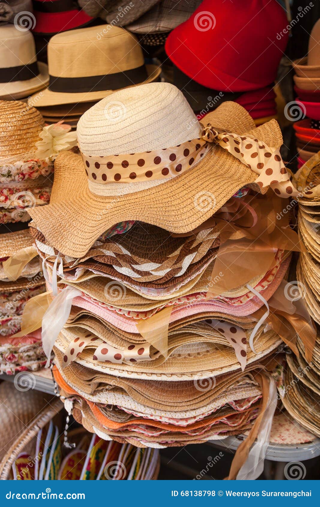 Pile Hats Stacked on the Market. Stock Photo - Image of style, multiple ...