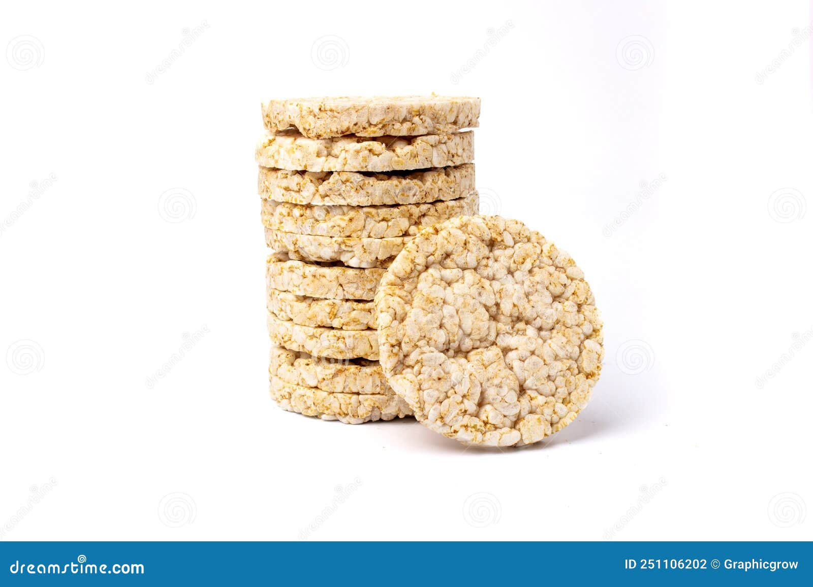Pile of Healthy Puffed Rice Cakes Isolated on White Background Stock