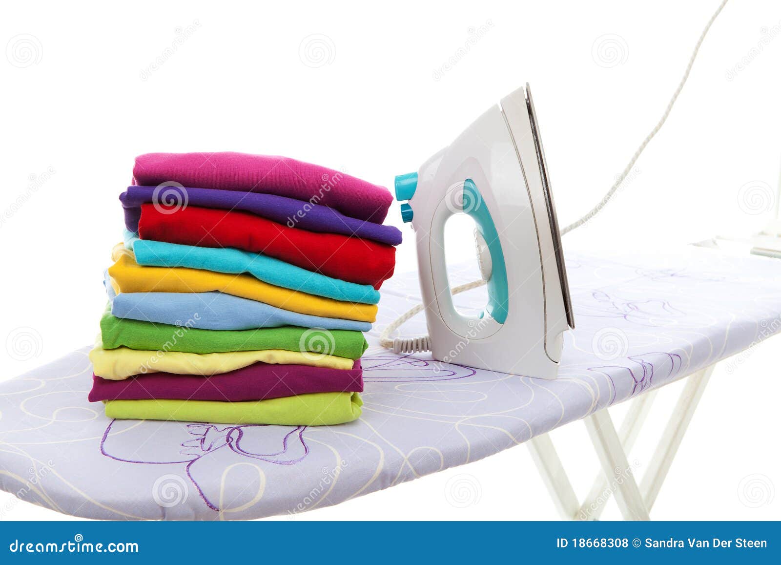 Pile of Laundry and Iron on Ironing Board Stock Photo Image of board