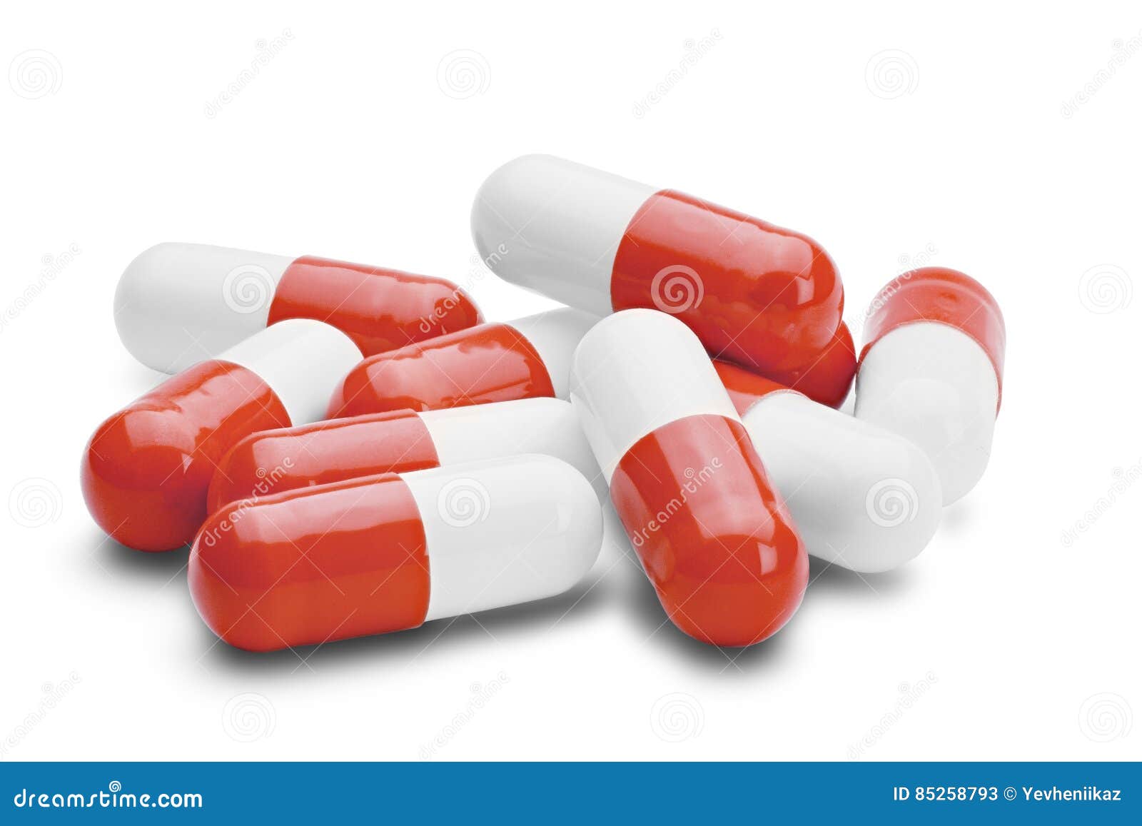 Pile Of Medical Pills Red On A White Backgro Stock Image Image of