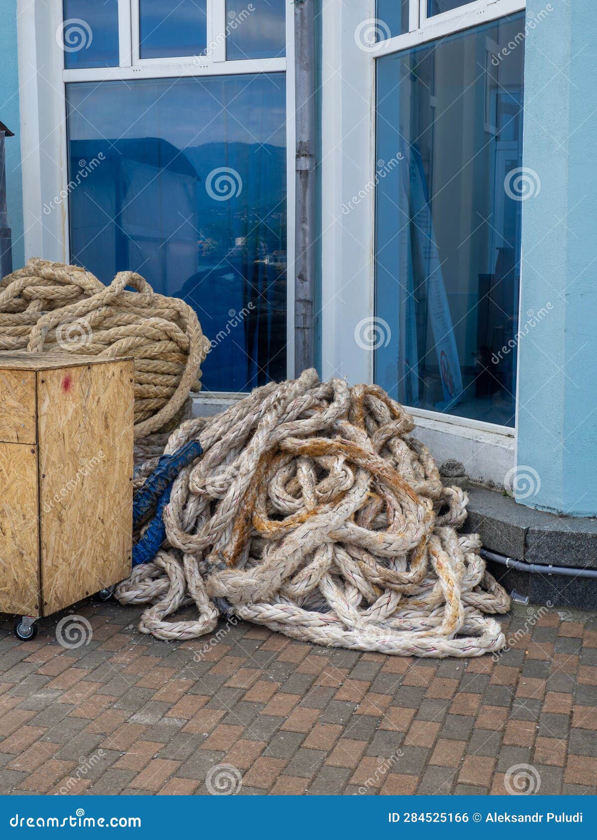 Pile of Old Mooring Line. Bay of Thick Rope Stock Photo - Image of mass,  sale: 284525166