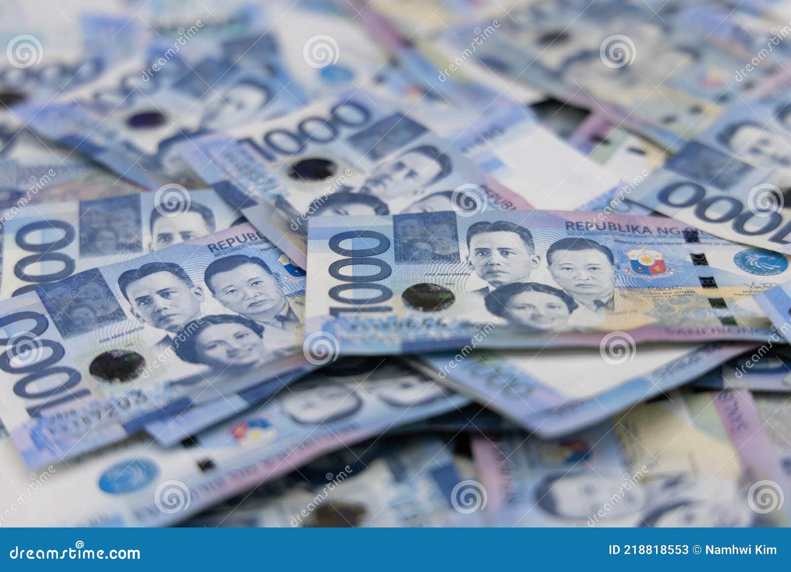 A Pile Of One Thousand Philippines Banknotes. Cash Of Thousand