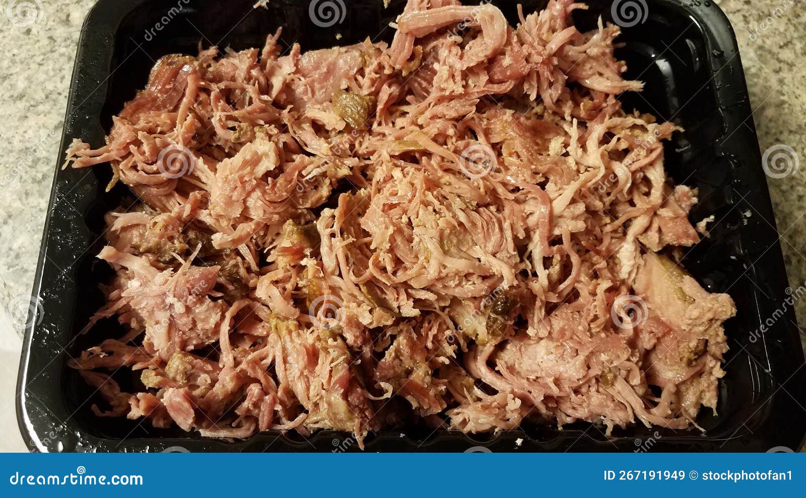 Pile of Pulled Pork Meat in Plastic Container Stock Image Image of