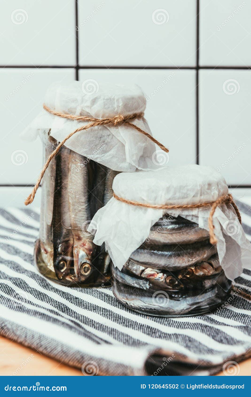 Pile of Salted Fish in Jars Wrapped by Strings Stock Photo Image of