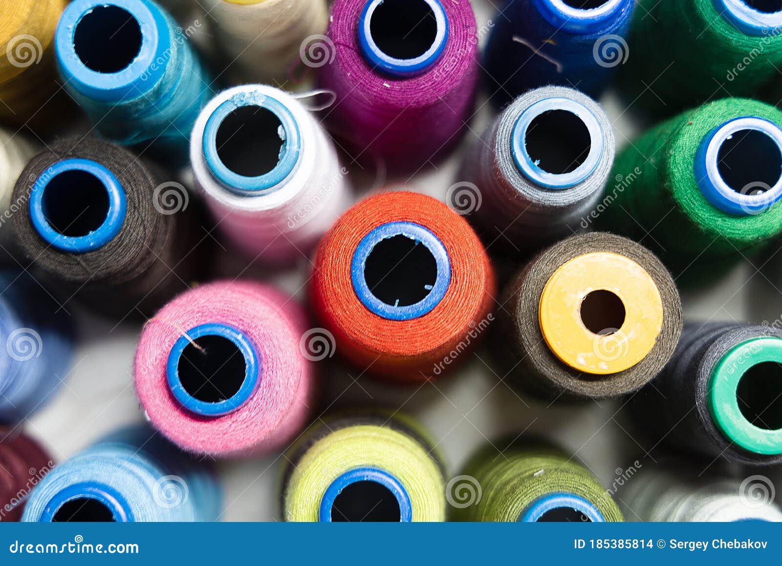Pile of Sewing Spools with Threads Stock Photo Image of blue, white