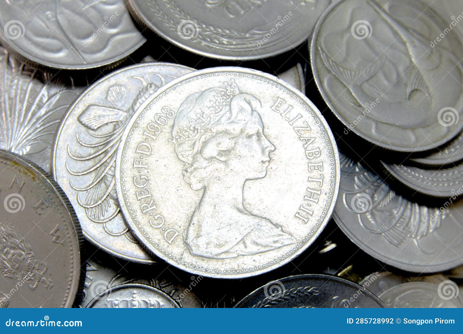 Pile of silver coins stock photo. Image of cash, golden 285728992