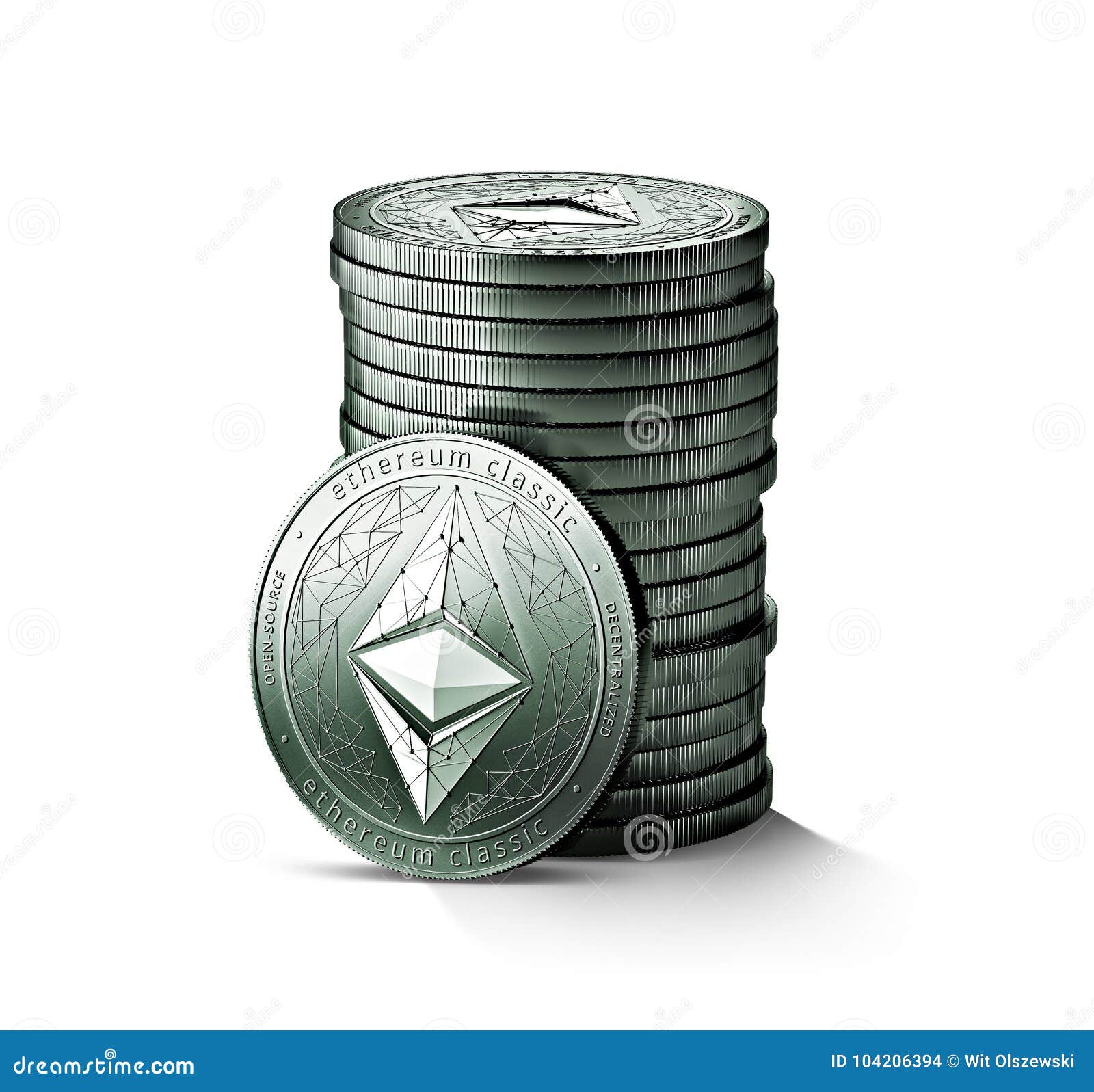 Pile or Stack of Silver Ethereum Classic ETC Coins Isolated on White  Background. Editorial Stock Image - Illustration of altcoins, cash:  104206394