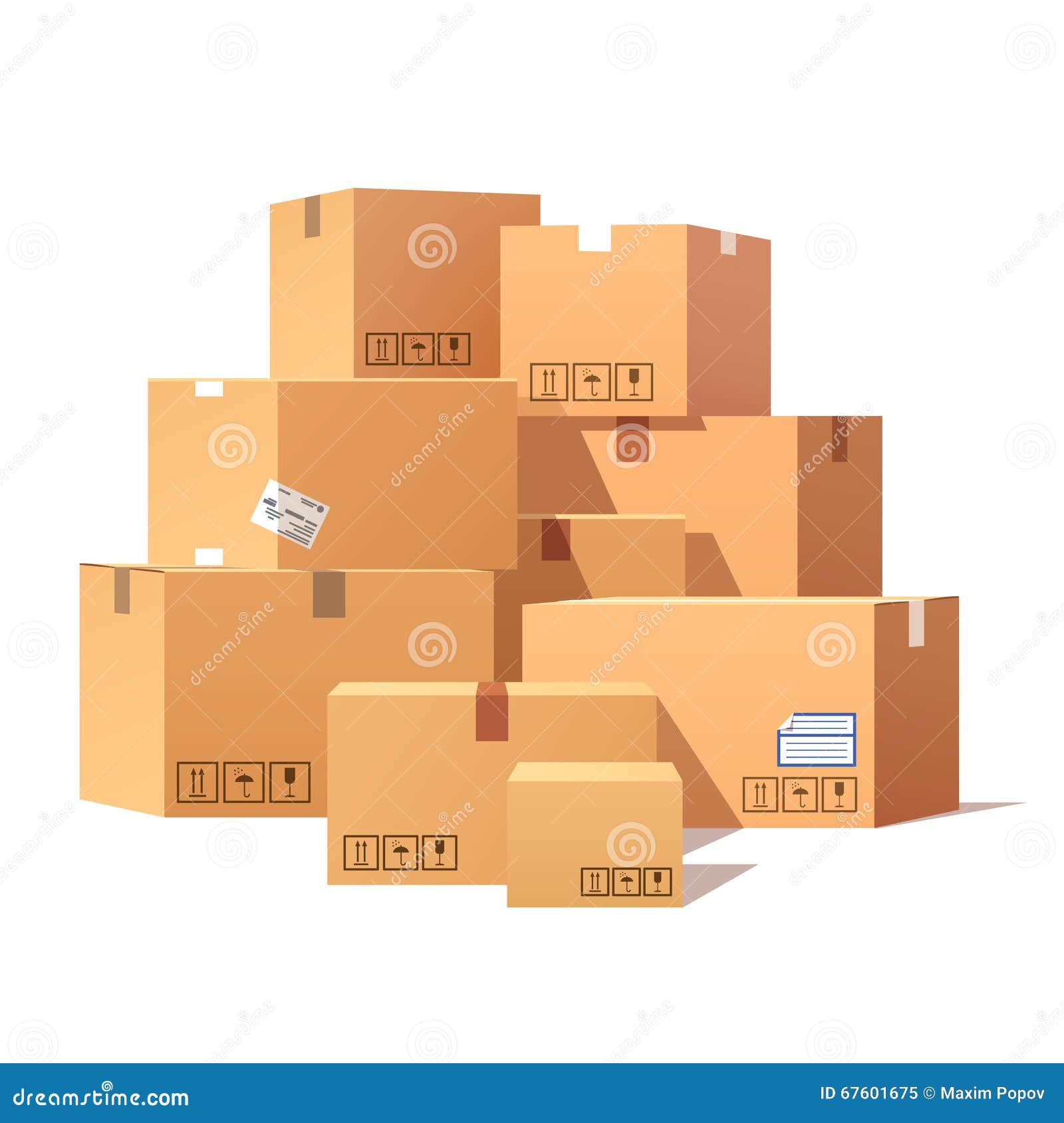 Pile Of Stacked Sealed Goods Cardboard Boxes Cartoon Vector 67601675