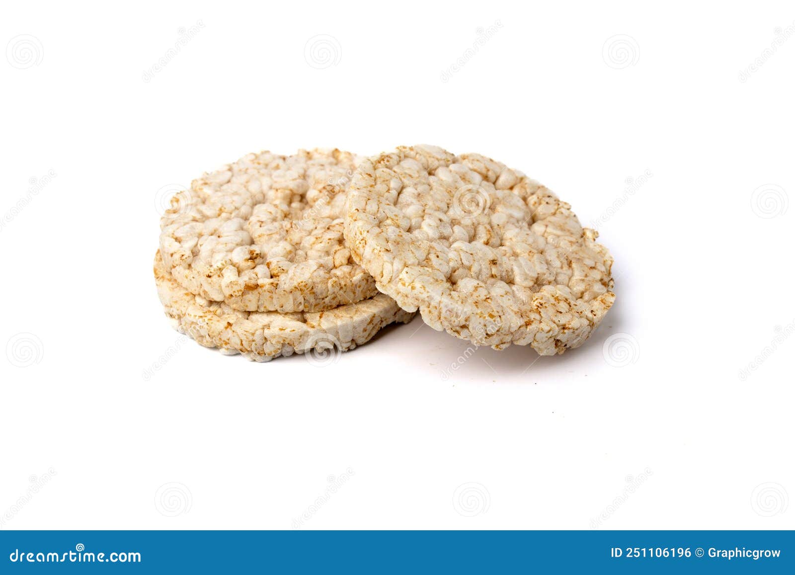 Pile of Three Healthy Puffed Rice Cakes Isolated on White Background