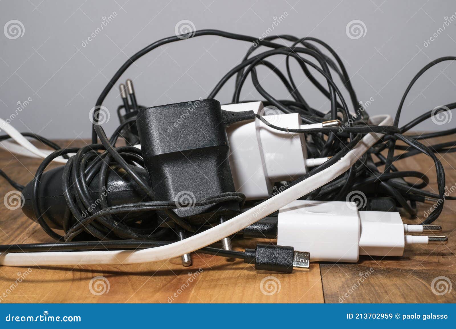 Pile of Used Smartphone Wired Chargers,electronic Waste,tech Device