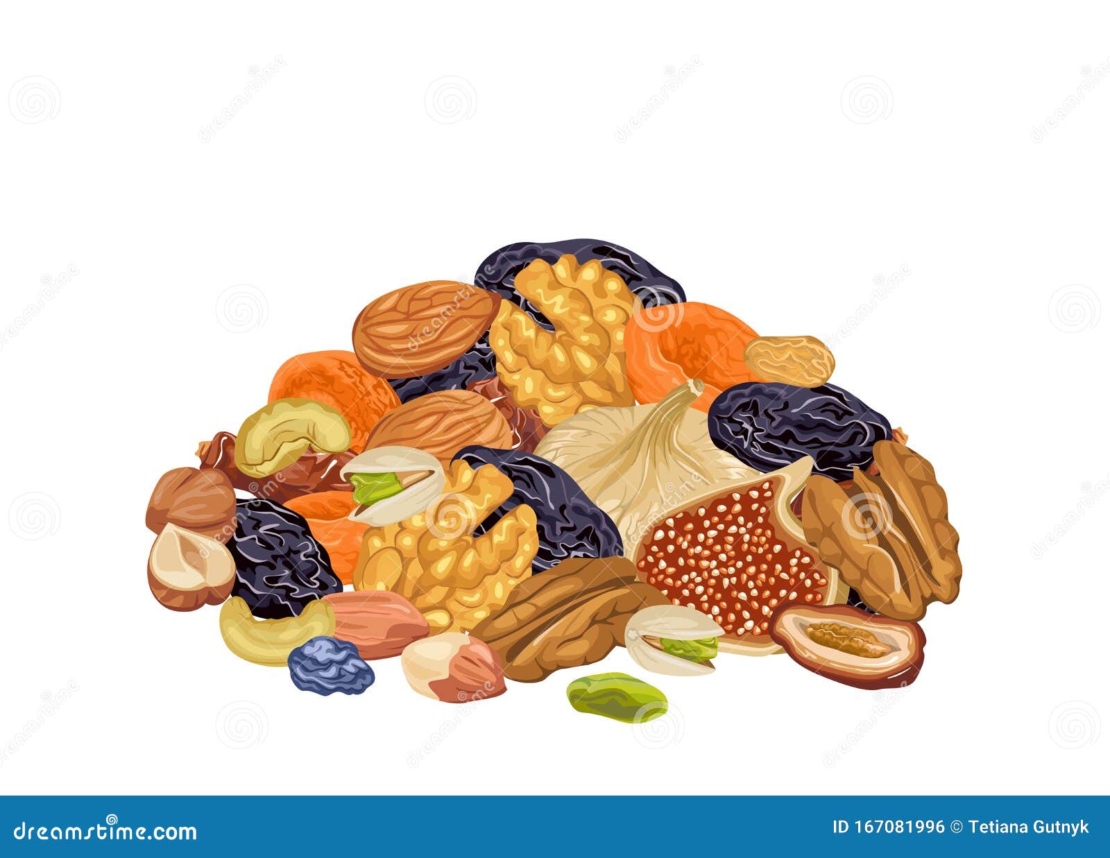Pile of Various Dried Fruits and Nuts Isolated on White Background. Vector  Illustration of Healthy Organic Food Stock Vector - Illustration of  cashews, dessert: 167081996