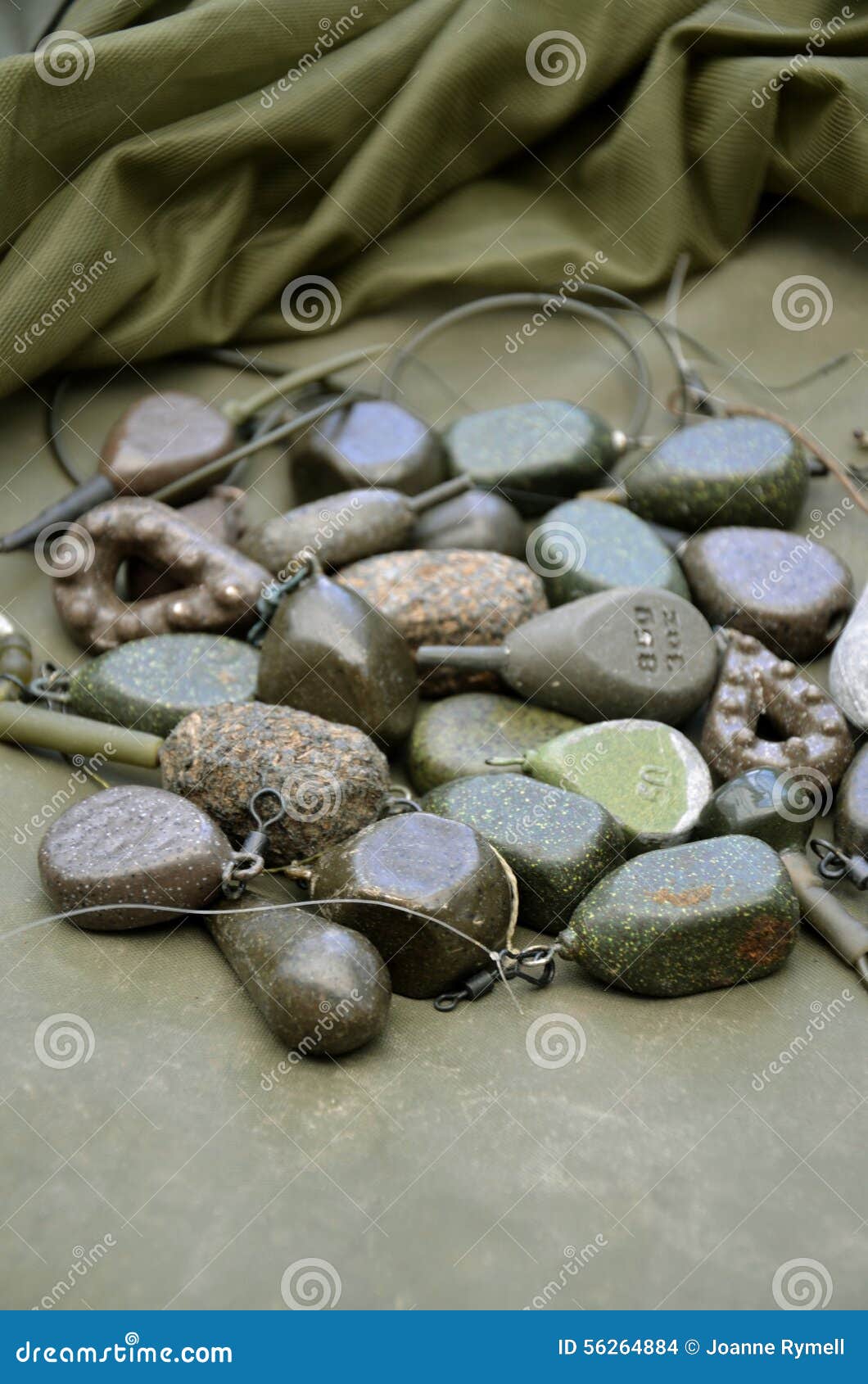 Pile of Various Shaped Carp Fishing Lead Weights Stock Photo
