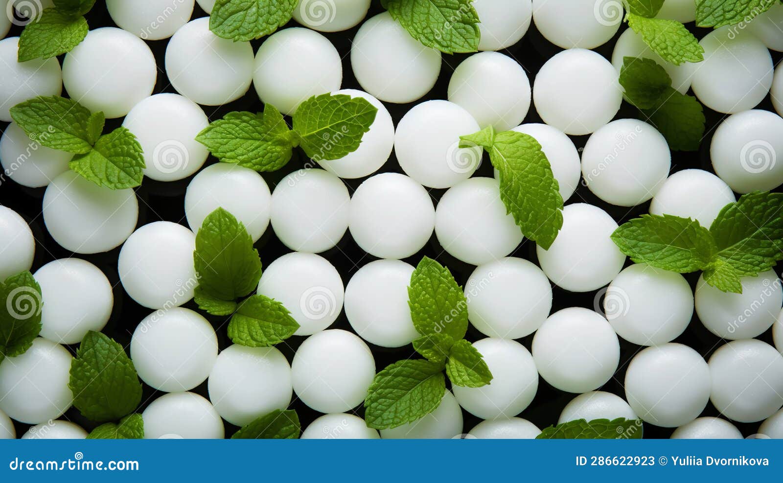 Pile of White Mints Candy with a Green Mint Leaves. Generative AI Stock