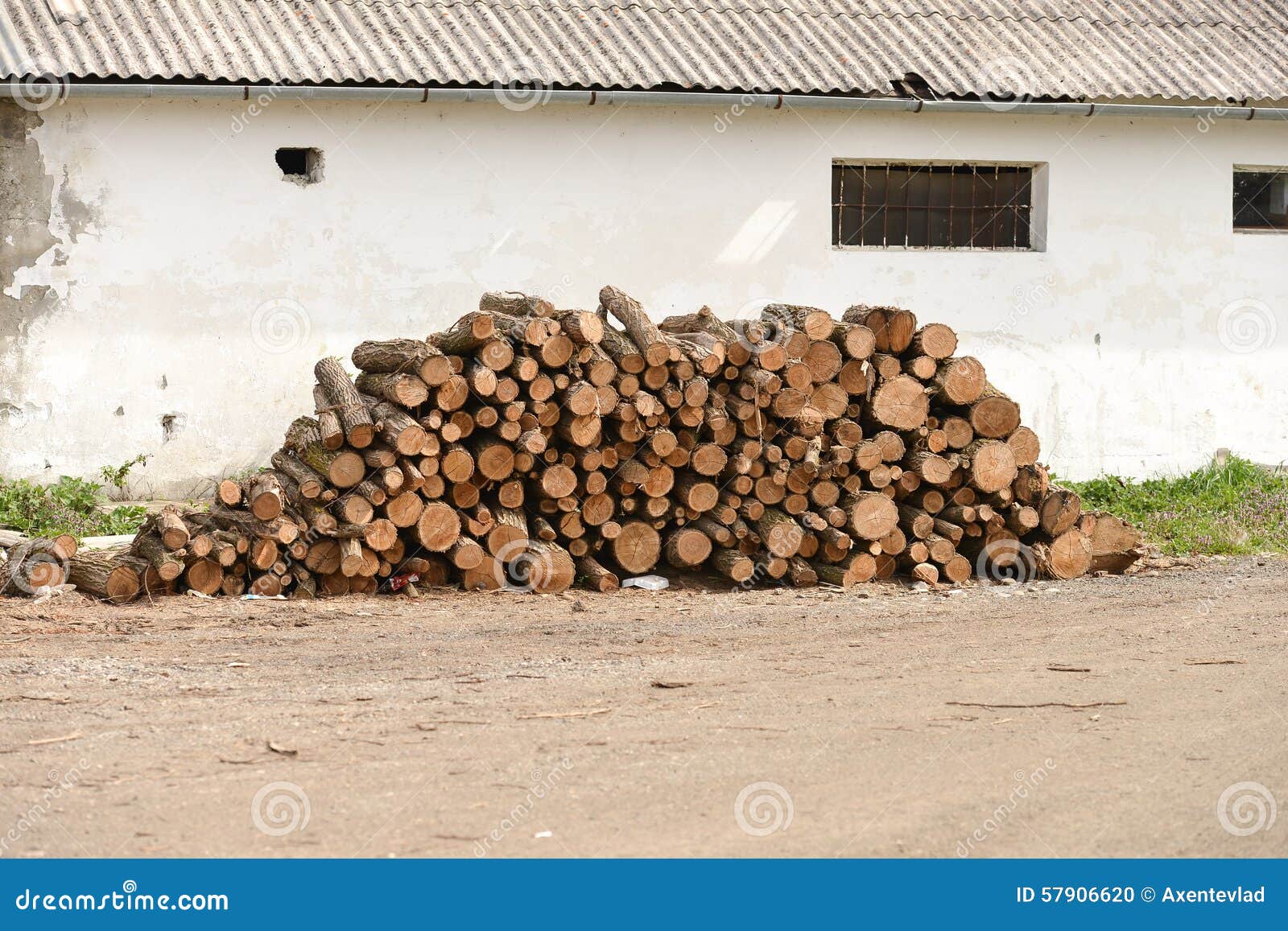 Pile of Woods Near the Wall of an Old House Stock Photo Image of