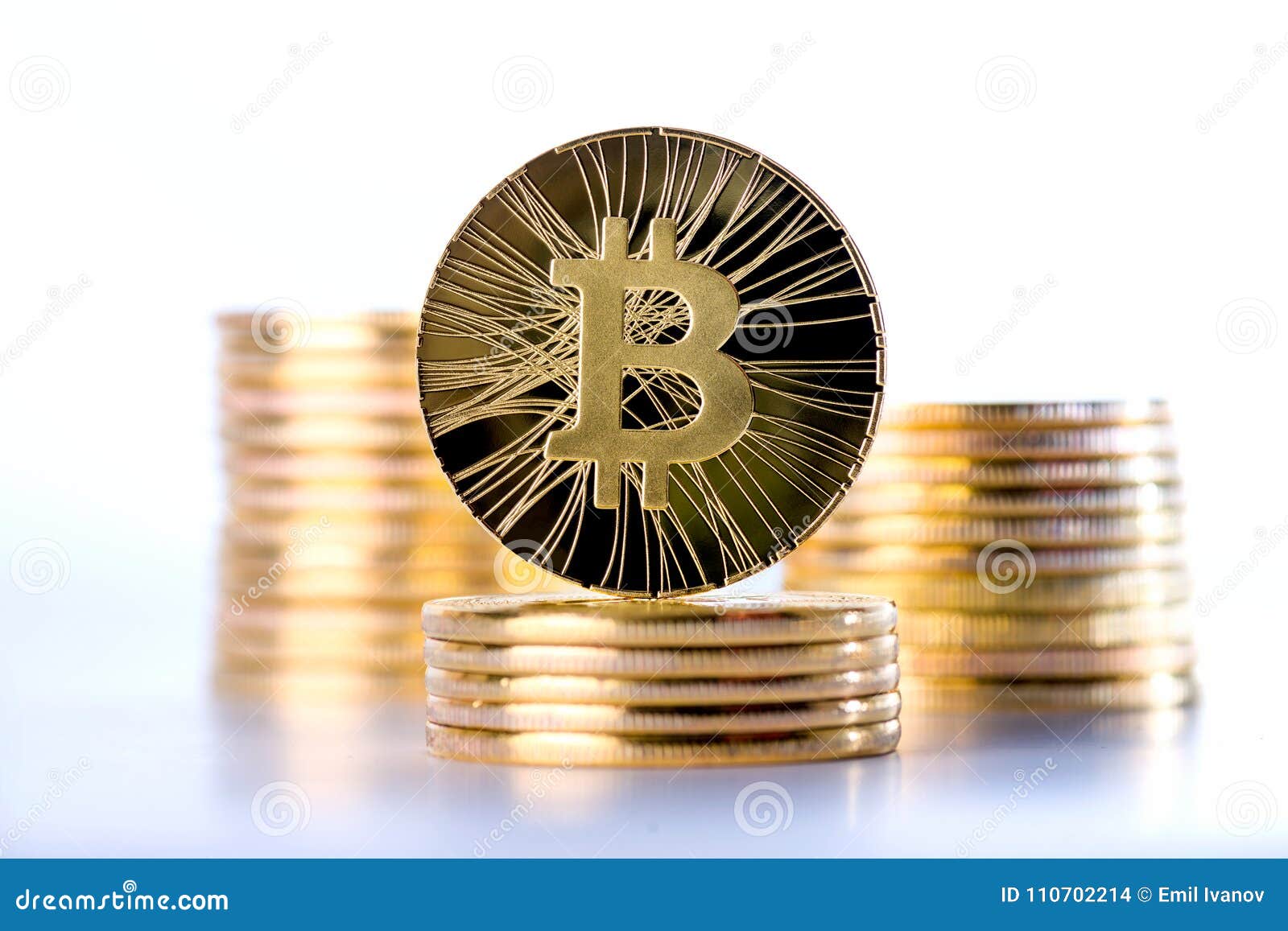 Cryptocurrency Concept of Bitcoins with Single Coin Standing on Top Stock  Photo - Image of abundance, retail: 110702214