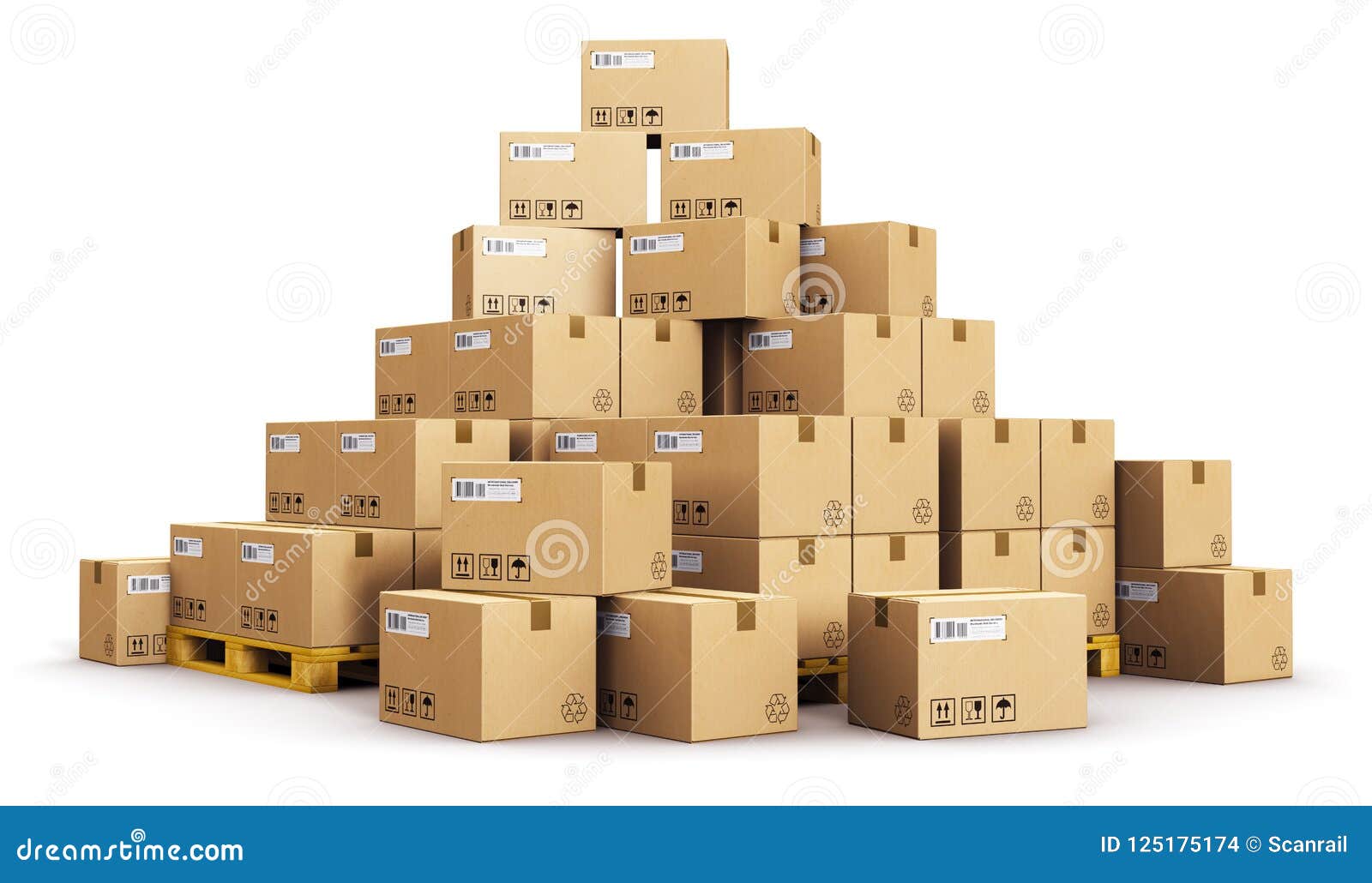 piles of cardboard boxes on shipping pallets