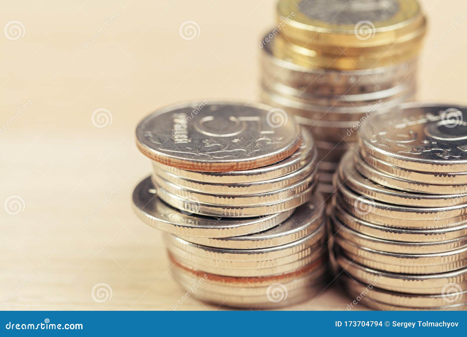 Piles of Coins on Working Table. Creative Photo. Stock Photo Image of