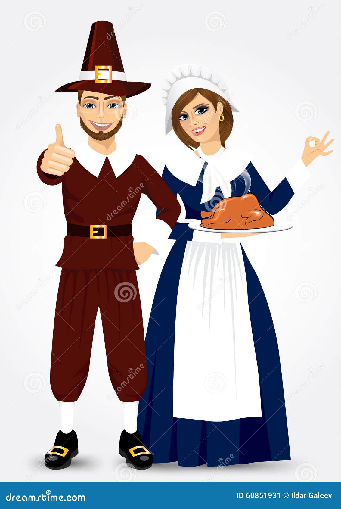 Pilgrim Couple Stock Vector Illustration Of Female Lady 60851931