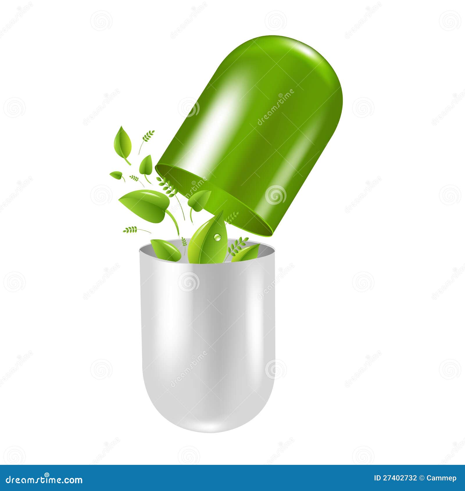 Pill Wit Leaf, With Gradient Mesh, Vector Illustration