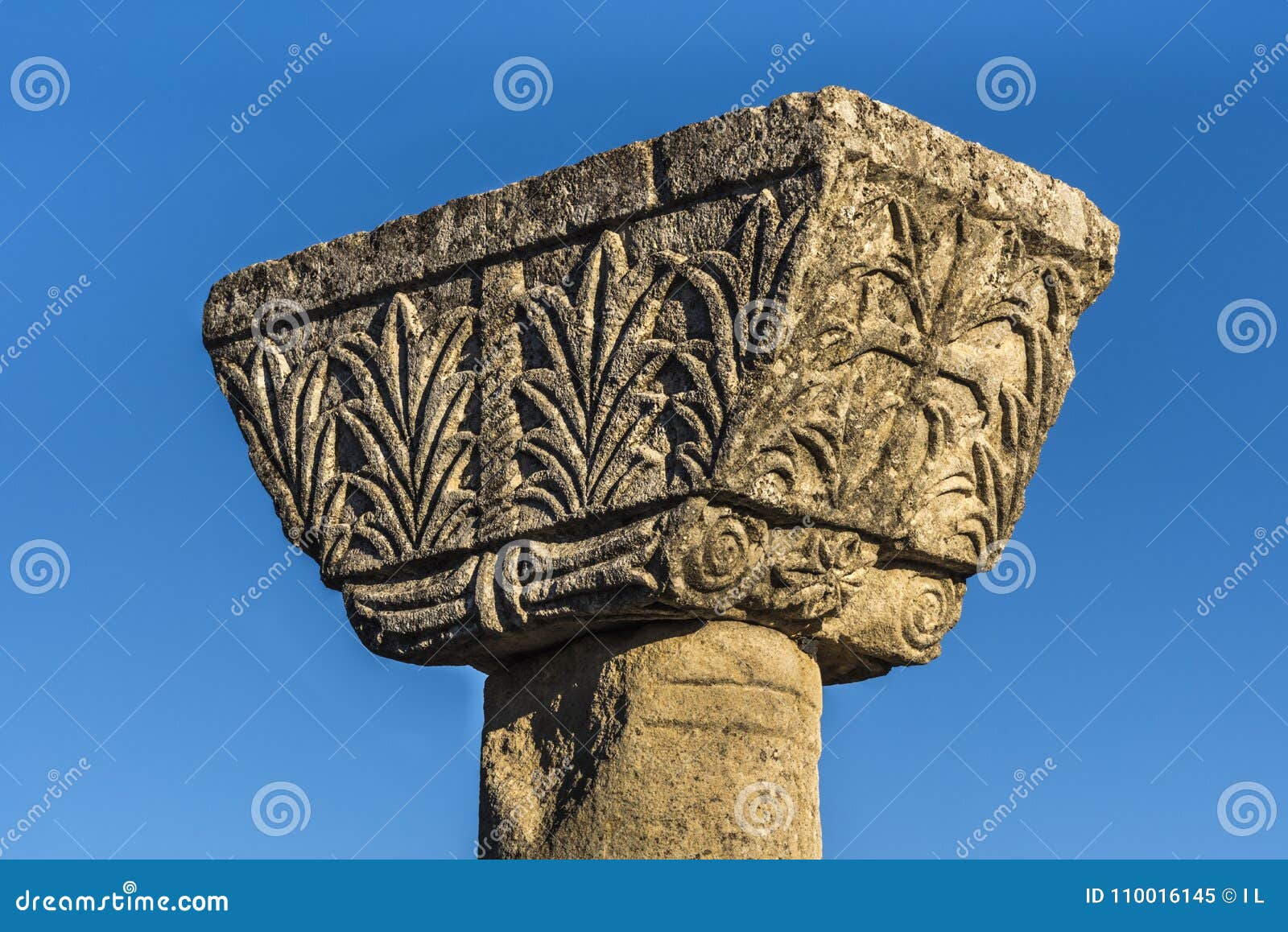 pillar detail of early christian cathedral complex in ruins of ancient byllis, illyria, albania