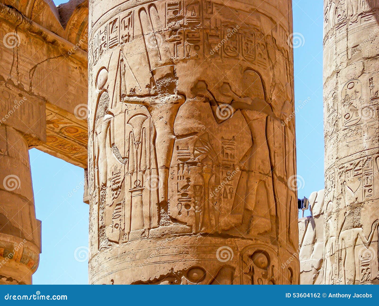 A pillar of Karnak temple. stock photo. Image of pillars 53604162